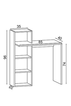 Darel Kitaplıklı Çalışma Masası, Safir Meşe Raflı Beyaz Bilgisayar Masası, Ofis Ders Laptop Masası