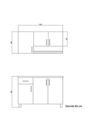 120 Cm Gölyazı Mini Mutfak Dolabı