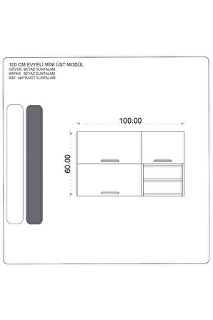 100 Cm Mini Üst Modül, Mini Hazır Mutfak Dolabı Üst Modülü Fly180349