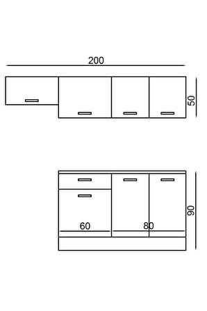 200 CM ENKEL ASPİRATÖR MODÜLLÜ HAZIR MUTFAK DOLABI, ALT ÜST 200 CM MUTFAK TAKIMI