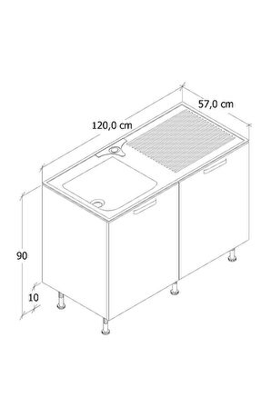 Fly Mobilya 120 CM DORA ABS EVYELİ MUTFAK ALT MODÜL