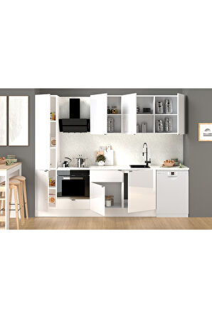 Fly Mobilya 280 Cm %100 Mdf Tezgahlı Efil Ankastre Mutfak Dolabı