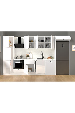 Fly Mobilya 380 Cm %100 Mdf Tezgahlı Efil Ankastre Mutfak Dolabı