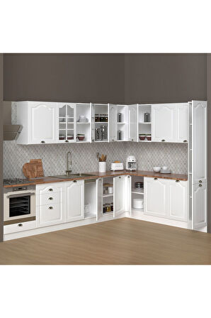 Fly Mobilya 270 CM GREENA WHITE MUTFAK + 200 CM KÖŞE + 40 CM BOY DOLABI