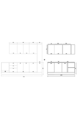 Fly Mobilya 270 CM GREENA WHITE MUTFAK + 200 CM KÖŞE + 40 CM BOY DOLABI