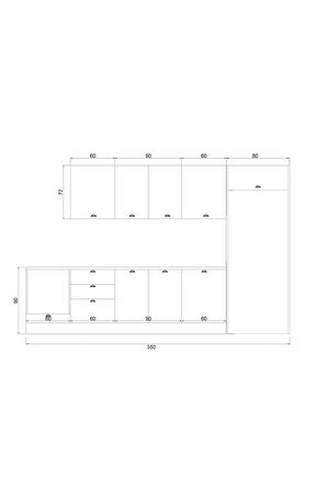 Fly Mobilya 350 cm %100 MDF Greena White Mutfak Dolabı