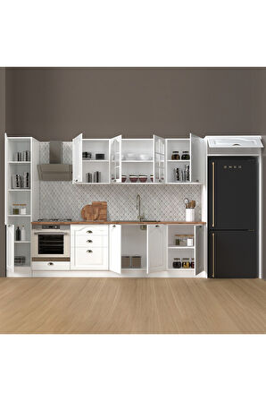 Fly Mobilya 390 cm %100 MDF Greena White Mutfak Dolabı