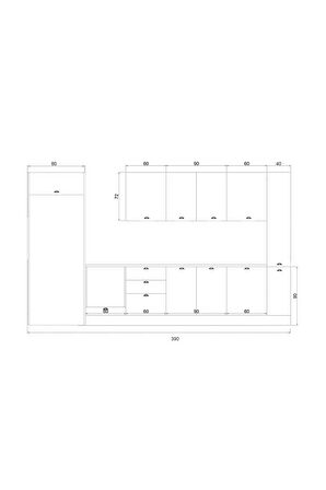 Fly Mobilya 390 cm %100 MDF Greena White Mutfak Dolabı