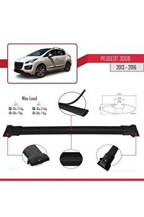 Peugeot 3008 2013-2016 Arası ile Uyumlu FLY Model Ara Atkı Tavan Barı SİYAH 3 ADET BAR