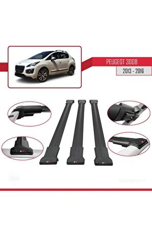 Peugeot 3008 2013-2016 Arası ile Uyumlu FLY Model Ara Atkı Tavan Barı SİYAH 3 ADET BAR