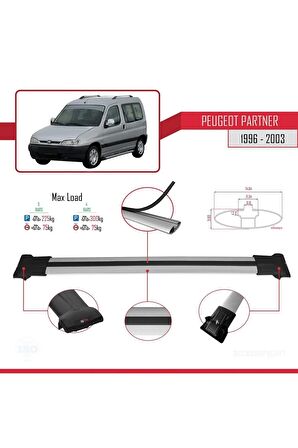 Peugeot Partner 1996-2003 Arası ile uyumlu FLY Model Ara Atkı Tavan Barı GRİ 3 ADET BAR