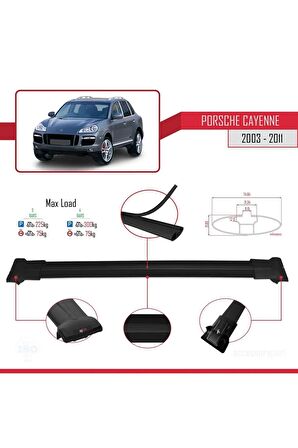 Porsche Cayenne 2003-2011 Arası ile Uyumlu FLY Model Ara Atkı Tavan Barı SİYAH 3 ADET BAR