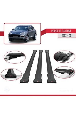 Porsche Cayenne 2003-2011 Arası ile Uyumlu FLY Model Ara Atkı Tavan Barı SİYAH 3 ADET BAR