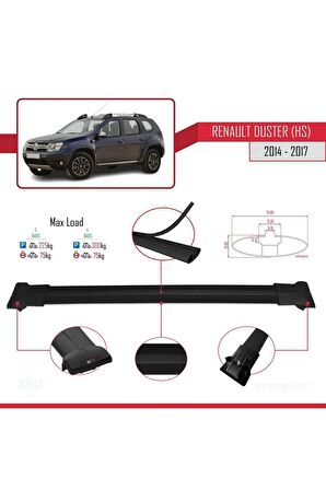 Renault Duster (HS) 2014-2017 Arası ile Uyumlu FLY Model Ara Atkı Tavan Barı SİYAH 3 ADET BAR