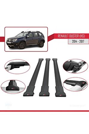 Renault Duster (HS) 2014-2017 Arası ile Uyumlu FLY Model Ara Atkı Tavan Barı SİYAH 3 ADET BAR