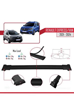 Renault Express 2021 ve Sonrası ile Uyumlu FLY Model Ara Atkı Tavan Barı SİYAH