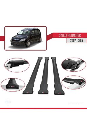 Skoda Roomster 2007-2015 Arası ile Uyumlu FLY Model Ara Atkı Tavan Barı SİYAH 3 ADET BAR