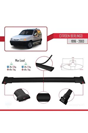 Citroen Berlingo 1996-2003 Arası ile uyumlu FLY Model Ara Atkı Tavan Barı SİYAH