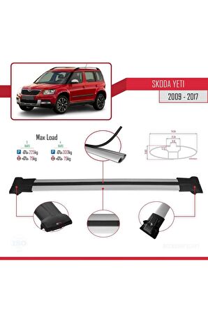 Skoda Yeti 2009-2017 Arası ile Uyumlu FLY Model Ara Atkı Tavan Barı GRİ 3 ADET BAR