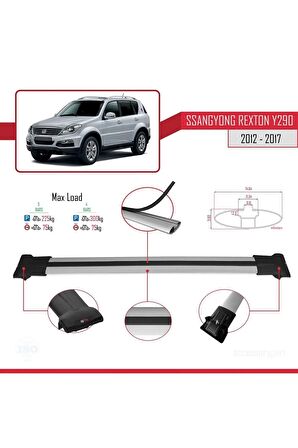 Ssangyong Rexton (Y290) 2012-2017 Arası ile Uyumlu FLY Model Ara Atkı Tavan Barı GRİ 3 ADET BAR