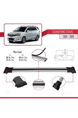 Ssangyong Stavic 2013-2019 Arası ile uyumlu FLY Model Ara Atkı Tavan Barı GRİ