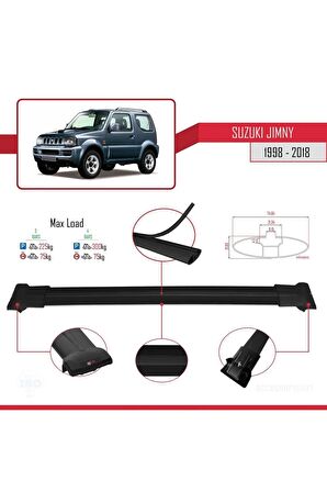 Suzuki Jimny 1998-2018 Arası ile Uyumlu FLY Model Ara Atkı Tavan Barı SİYAH 3 ADET BAR