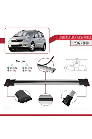 Toyota Corolla Verso (AR10) 2002-2003 Arası ile Uyumlu FLY Model Ara Atkı Tavan Barı GRİ