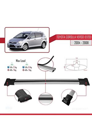 Toyota Corolla Verso (E120) 2004-2008 Arası ile Uyumlu FLY Model Ara Atkı Tavan Barı GRİ 3 ADET BAR