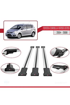 Toyota Corolla Verso (E120) 2004-2008 Arası ile Uyumlu FLY Model Ara Atkı Tavan Barı GRİ 3 ADET BAR