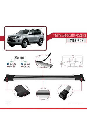 Toyota Land Cruiser Prado (J150) 2009-2023 Arası ile Uyumlu FLY Model Ara Atkı Tavan Barı GRİ