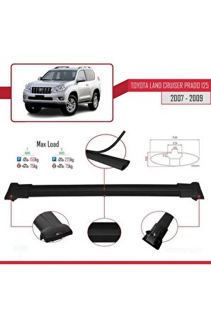 Toyota Land Cruiser Prado 125 2007-2009 Arası ile FLY Model Ara Atkı Tavan Barı SİYAH