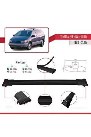 Toyota Sienna (XL10) 1998-2003 Arası ile Uyumlu FLY Model Ara Atkı Tavan Barı SİYAH