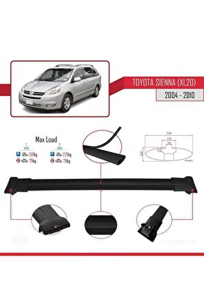 Toyota Sienna (XL20) 2004-2010 Arası ile Uyumlu FLY Model Ara Atkı Tavan Barı SİYAH