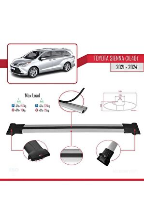 Toyota Sienna (XL40) 2021 ve Sonrası ile Uyumlu FLY Model Ara Atkı Tavan Barı GRİ