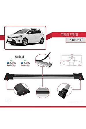 Toyota Verso 2009-2018 Arası ile Uyumlu FLY Model Ara Atkı Tavan Barı GRİ 3 ADET BAR