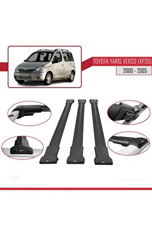 Toyota Yaris Verso (XP20) 2000-2005 Arası ile Uyumlu FLY Model Ara Atkı Tavan Barı SİYAH 3 ADET BAR