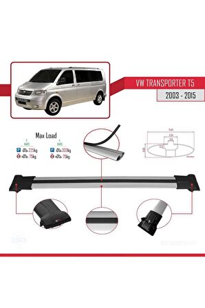 Volkswagen (T5) 2003-2015 Arası ile uyumlu FLY Model Ara Atkı Tavan Barı GRİ 3 ADET BAR