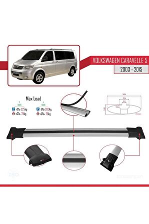 Volkswagen Caravelle (T5) 2003-2015 Arası ile uyumlu FLY Model Ara Atkı Tavan Barı GRİ 3 ADET BAR