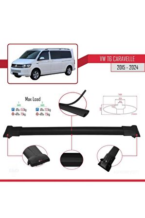 Volkswagen Caravelle (T6) 2015 ve Sonrası ile Uyumlu FLY Model Ara Atkı Tavan Barı SİYAH