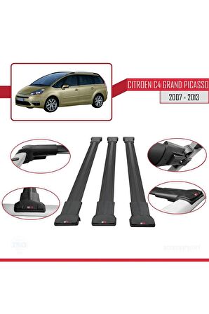 Citroen C4 Grand Picasso 2007-2013 Arası ile Uyumlu FLY Model Ara Atkı Tavan Barı SİYAH 3 ADET BAR