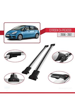 Citroen C4 Picasso 2006-2012 Arası ile uyumlu FLY Model Ara Atkı Tavan Barı GRİ