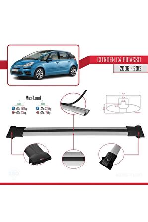 Citroen C4 Picasso 2006-2012 Arası ile uyumlu FLY Model Ara Atkı Tavan Barı GRİ