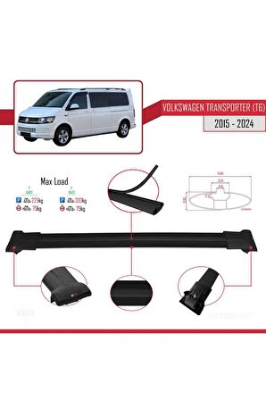 Volkswagen Transporter (T6) 2015 ve Sonrası  FLY Model Ara Atkı Tavan Barı SİYAH 3 ADET BAR