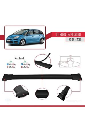 Citroen C4 Picasso 2006-2012 Arası ile uyumlu FLY Model Ara Atkı Tavan Barı SİYAH