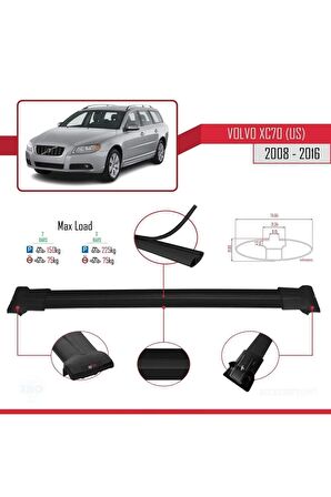 Volvo XC70 (US) 2008-2016 Arası ile Uyumlu FLY Model Ara Atkı Tavan Barı SİYAH