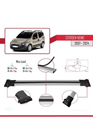 Citroen Nemo 2007 ve Sonrası ile uyumlu FLY Model Ara Atkı Tavan Barı GRİ 3 ADET BAR