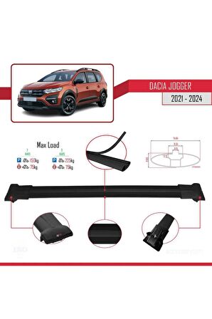 Dacia Jogger 2021 ve Sonrası ile Uyumlu FLY Model Ara Atkı Tavan Barı SİYAH