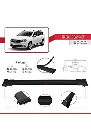 Dacia Logan MCV 2012-2020 Arası ile Uyumlu FLY Model Ara Atkı Tavan Barı SİYAH