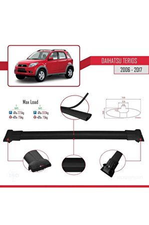 Daihatsu Terios 2006-2017 Arası ile Uyumlu FLY Model Ara Atkı Tavan Barı SİYAH 3 ADET BAR