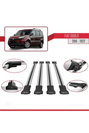 Fiat Doblo 2010-2022 Arası ile uyumlu FLY Model Ara Atkı Tavan Barı GRİ 4 ADET BAR